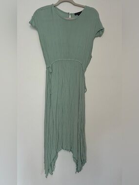 Light Sage Green Midi Dress with Tie Waist